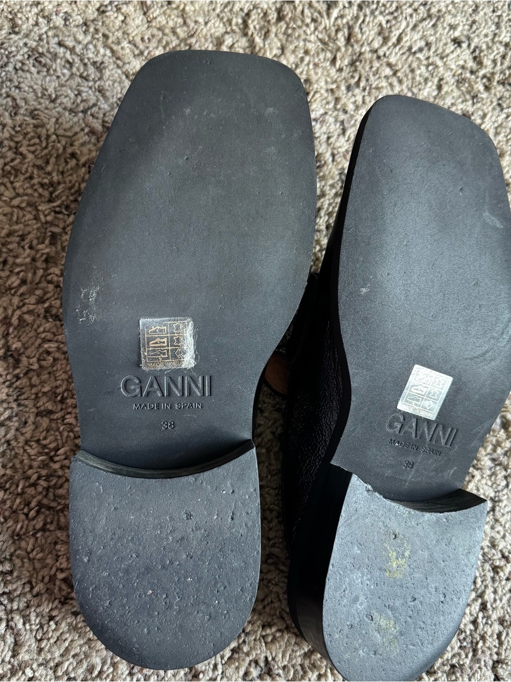 Ganni Square-Toe Backless Leather Heeled Loafer Black Size 7 in US /EU38 - Picture 7 of 13